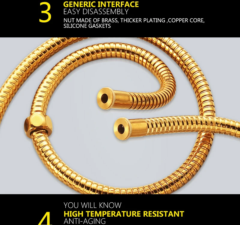 Небо дождь латунь двойной замок Ванная комната Анти-взрыв высокой температуры гибкий нержавеющая сталь золотой шланг для душа