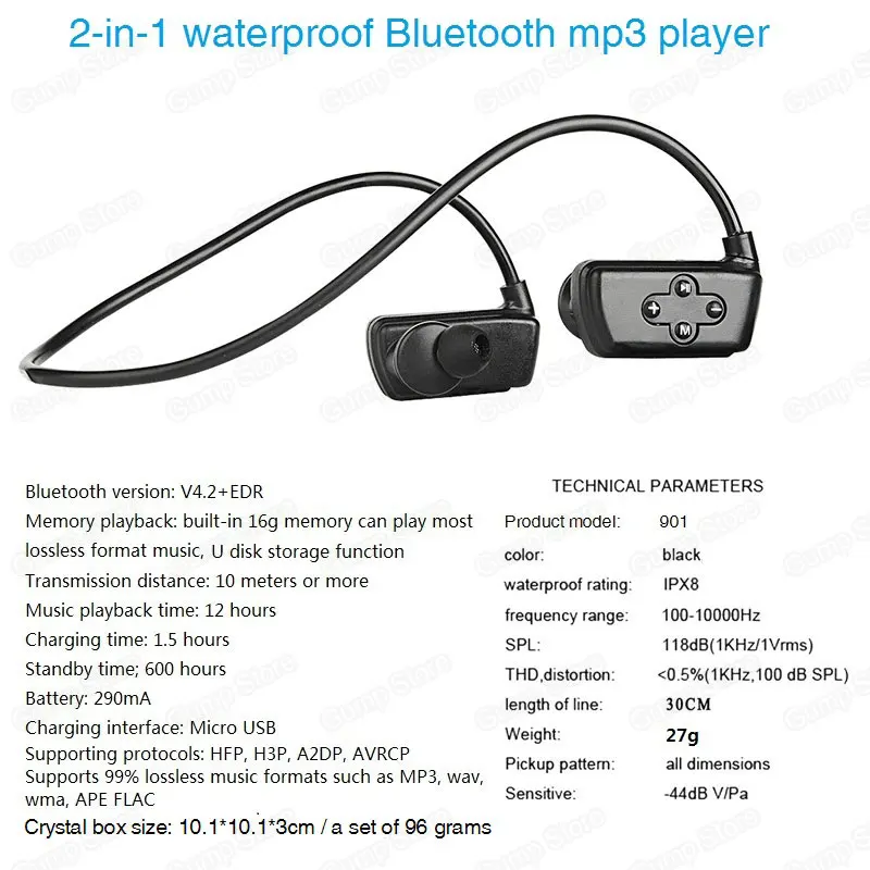 HIFI IP68 Bluetooth Водонепроницаемый MP3 музыкальный плеер HIFI наушники Поддержка записи на голову подводный MP3 для плавания спортивный тренажерный зал