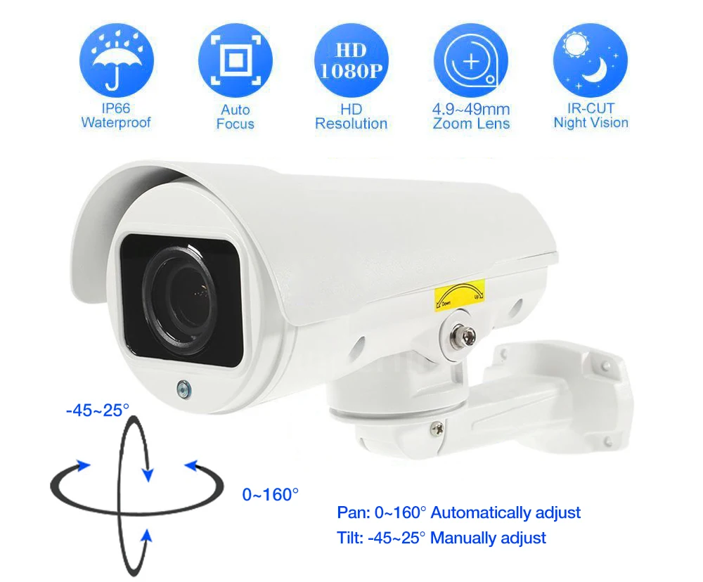 Сетевая ip камера с оптическим зумом 1080P 4X PTZ ИК переменным фокусным ручная наклон