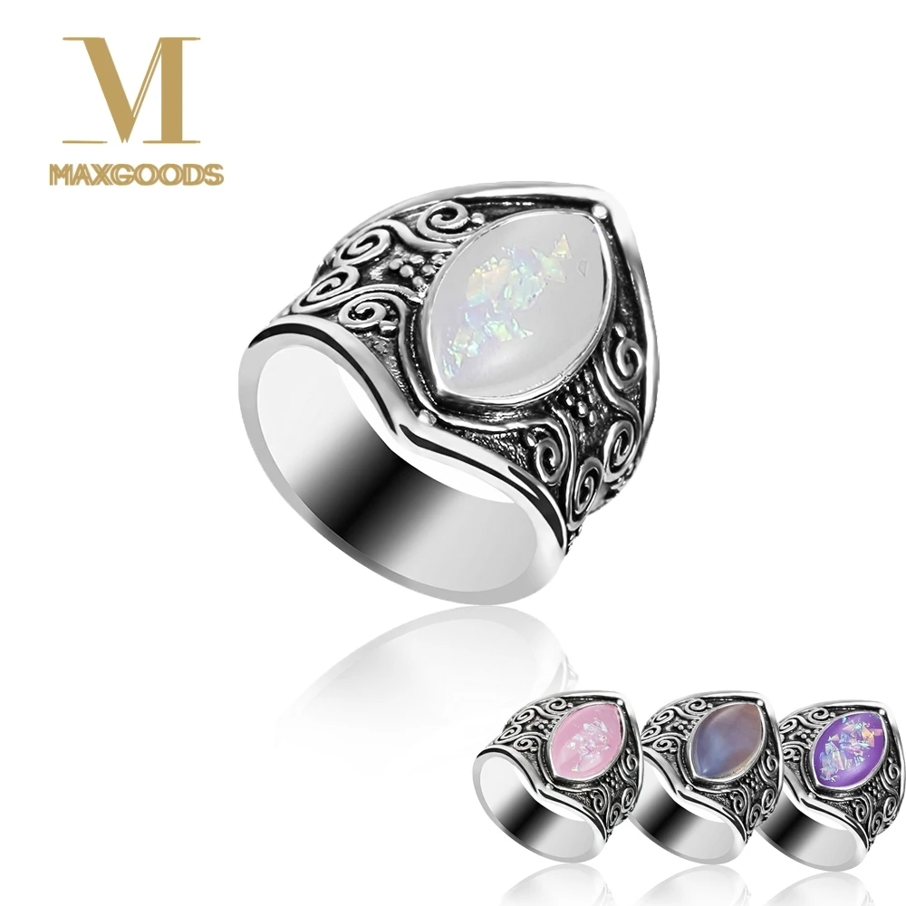 1 шт., винтажные тибетские серебряные кольца с большим целебным кристаллом для женщин, бохо, античное индийское кольцо с лунным камнем, ювелирные изделия для девушек, подарки для девушек