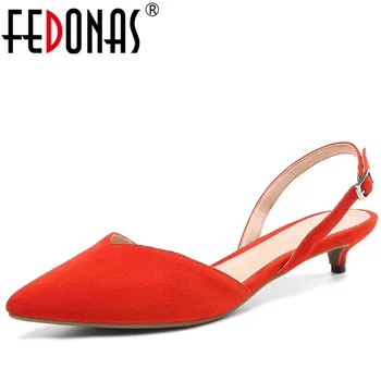 

FEDONAS 2019 New Arrival Women Party Ankle Strap Sandals Quality Cow Suede Summer Thin Heels Shoes Elegant Shoes Woman Pumps