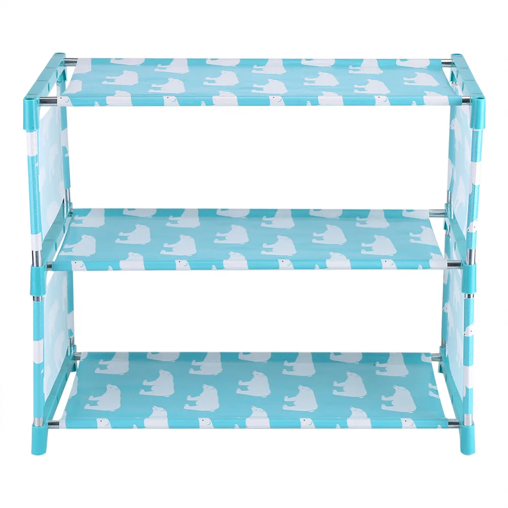 3 Tiers Non-woven Fabric Standing Shoe Rack DIY Shoes Shelf Cute Storage Shelf Home Organizer Wall Standing Cute Shoes Shelf
