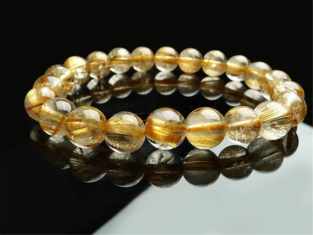 

Natural Gold Rutilated Quartz Crystal Titanium Woman Man Gemstone From Brazil 9mm Round Beads Bracelet Jewelry Bangle AAAA