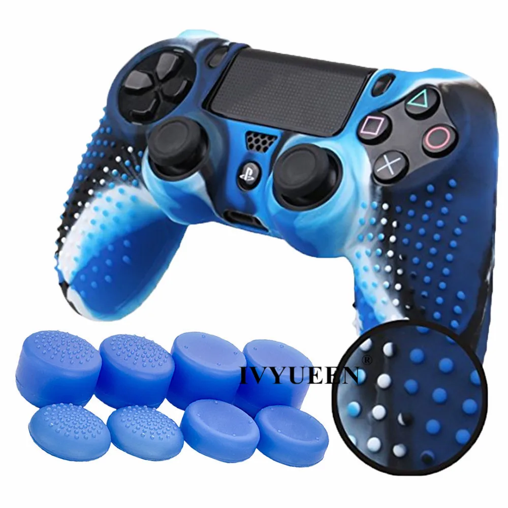 IVYUEEN 9 в 1 с шипами для ухода за кожей кожи Dualshock 4 PS4 Pro тонкий защитный чехол-Обложка с 8 рукоятка пальца шапки для Игровые приставки 4