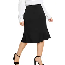 Для женщин; Большие размеры оборками нерегулярные однотонные юбки "рыбий хвост" для XL-4XL 5XL Повседневное черные сапоги до колена в Длина Женская юбка-карандаш с юбкой-годе# G