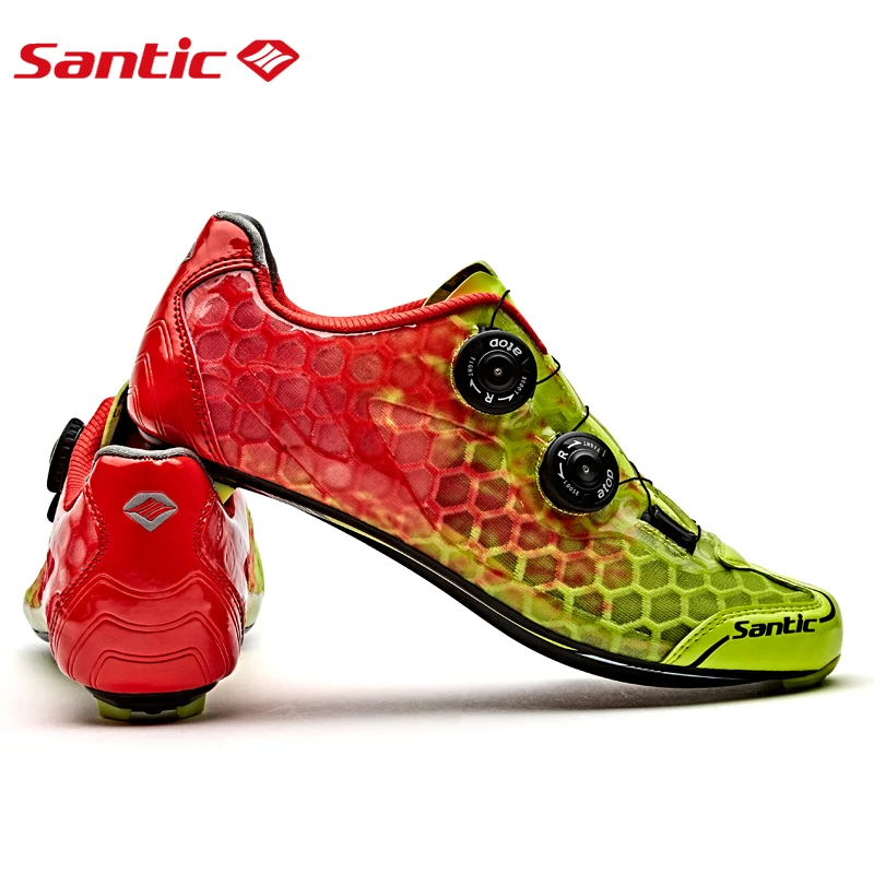 Santic/Мужская велосипедная обувь из углеродного волокна; обувь для шоссейного велосипеда; обувь для велоспорта с дышащей сеткой; желеобразные цвета; обувь для триатлона; Zapatillas Ciclismo