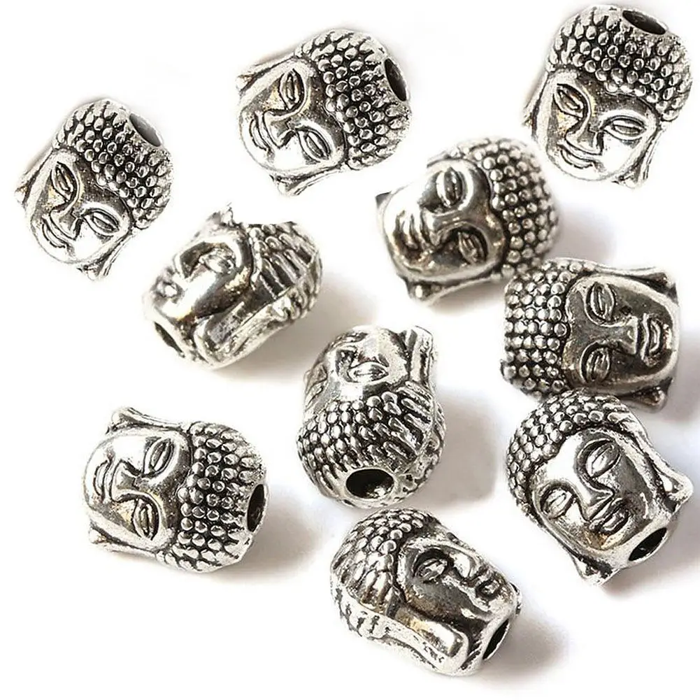 

2018 Hot 10pcs/Lot Antique Silver Plated Metal Alloy 3D Buddha Head Spacer Beads Charms For Bracelets DIY Jewelry Making Finding