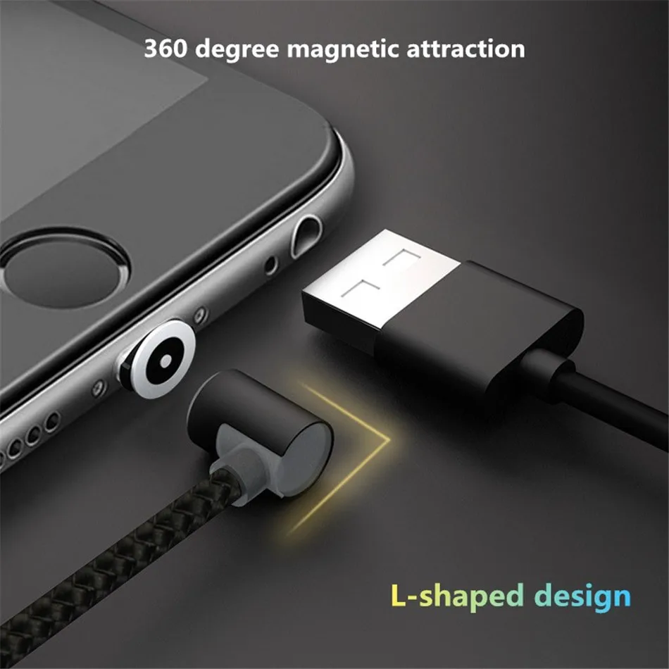 NOHON Elbow Magnetic Fast Charge Cable Lighting Micro USB Type C For iPhone X 7 8 Samsung Universal Phone Magnet Charging Cables (2)