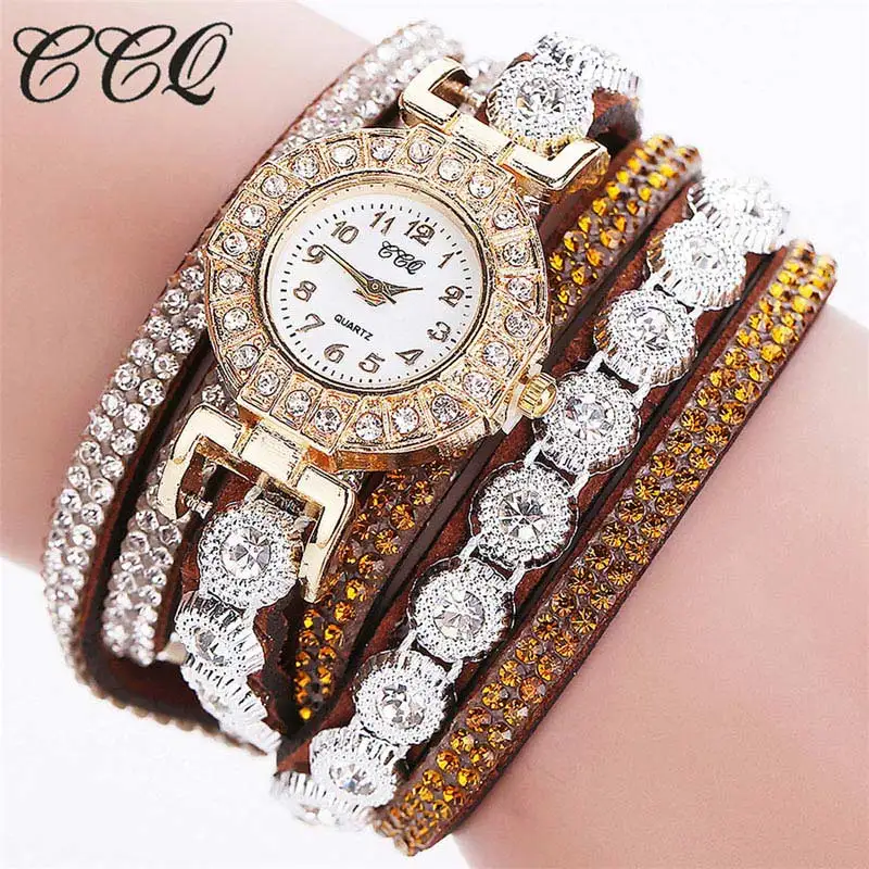 

Fashion Casual Multi-Layer Wristwatch Full Crystal Bracelet Watch Quartz Watches for Women VL