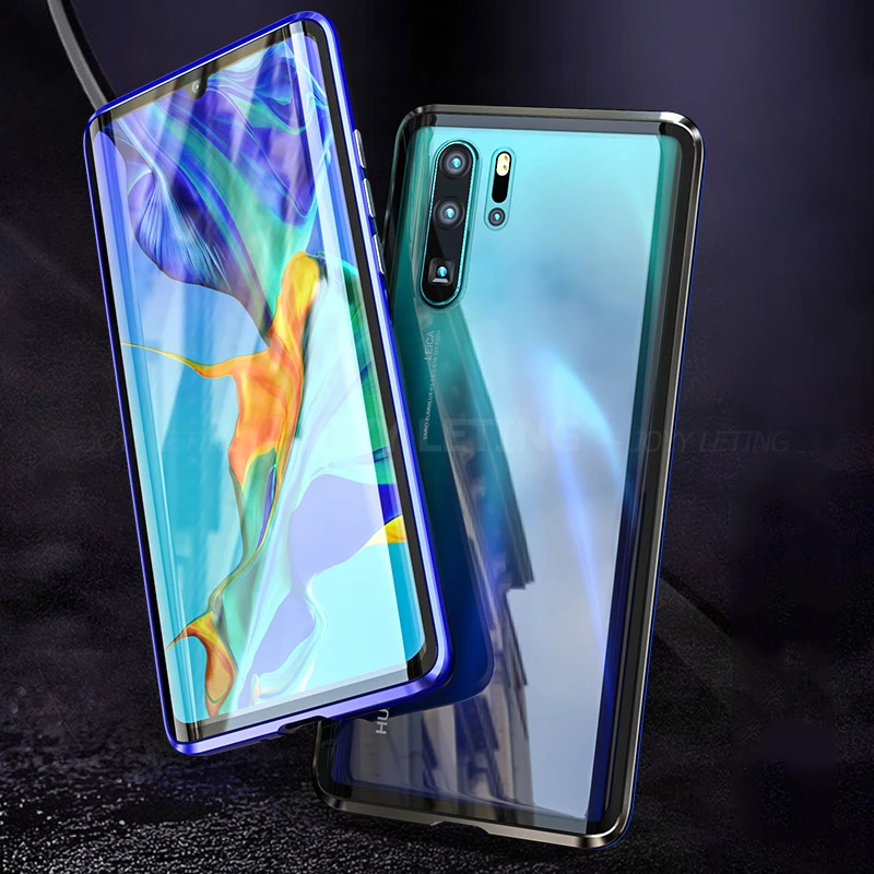 Luxury 360 Full Protection Magnetic Adsorption Phone Case For Huawei P30 Pro Metal Bumper Clear Glass Cover Case For P 30 Pro Luxury 360 Full Protection Magnetic Adsorption Phone Case For Huawei P30 Pro Metal Bumper Clear Glass Cover Case For P 30 Pro