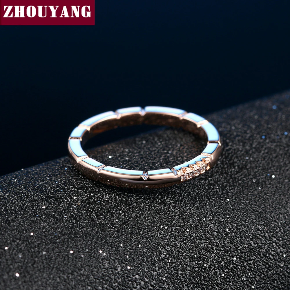 Простой стиль обручальное кольцо микро-вставки кубического циркония цвет розового золота модные украшения для влюбленных мужчин и женщин ZYR493