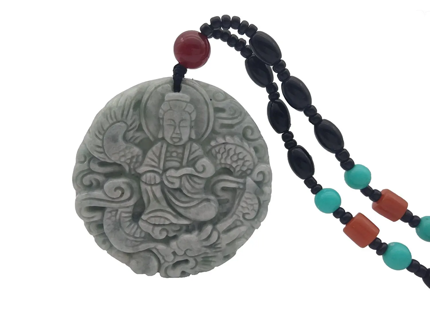 Koraba Fine Jewelry Pure Natural Jadeite Grade Jade Ride Dragon Goddess of Mercy Kwan-yin Pendant Necklace Free Shipping | Украшения и