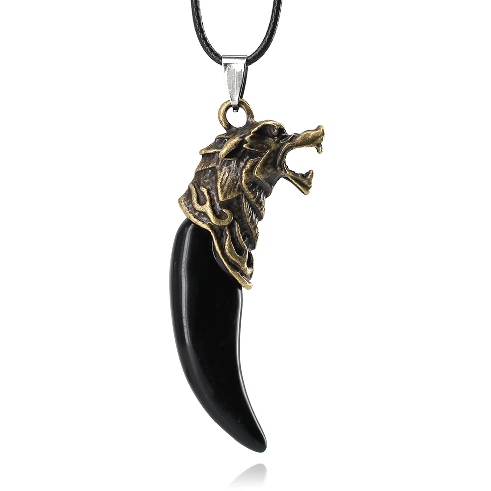 Men Antique Wolf Fang Tooth Pendant Necklace Vintage Wolf Tooth Dragon Alloy Pendant Necklace Fashion Choker Jewelry Gift