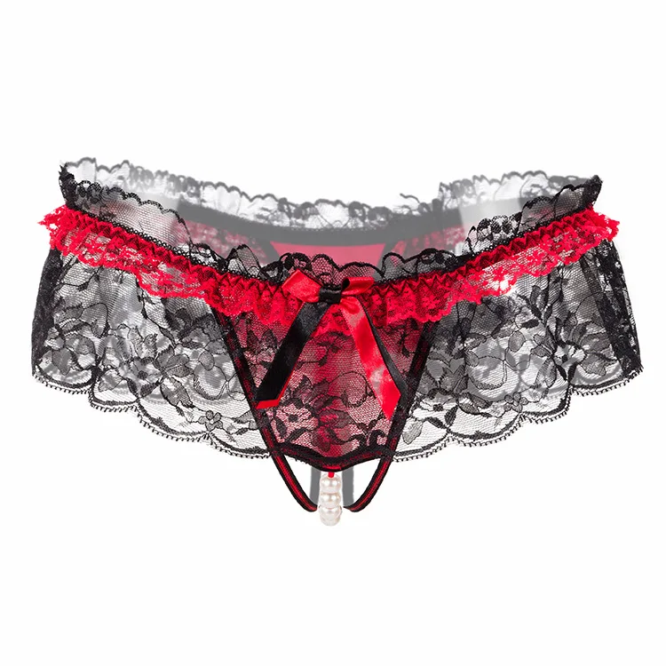 

Women G-string Underwear Briefs Sexy Gauze Pearl Women's Panties Full Transparent Lace String Underwear Women Thong Panty