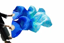 2017 New 1 Pair Dance Fans 100% Silk Stage Performance Props Dye Silk Fans 180cm Women Belly Dance Fans Royal blue+mixed colors