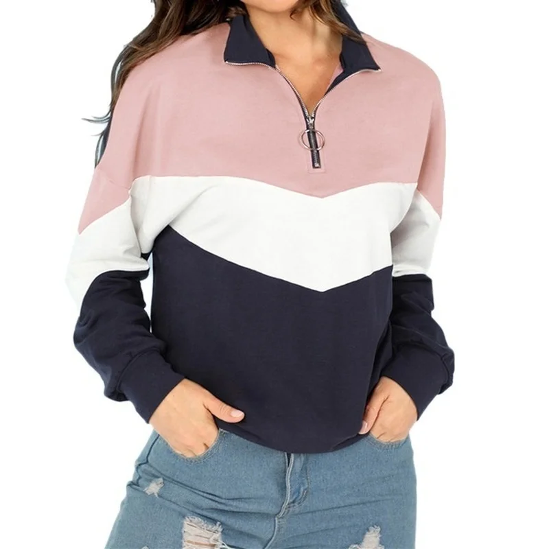 

Zogaa Sweatshirts Women Hoodies Long Sleeve Hoody Ladies Zipper Pocket Patchwork Hooded Sweatshirt Woman Baseball Fashion Hoodie