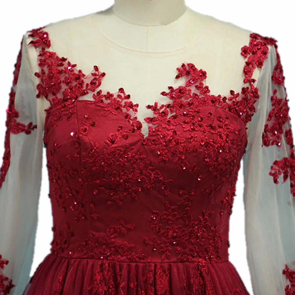 ANTI Burgundy Lace Evening Dress Long Sleeve 2019 Vestido De Festa Beads A-Line Appliques Robe de Soiree Formal Evening party ANTI Burgundy Lace Evening Dress Long Sleeve 2019 Vestido De Festa Beads A-Line Appliques Robe de Soiree Formal Evening party