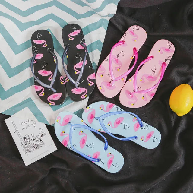 

Dropshipping Summer Sweet Cute Beach Women Sandals Flip Flops Slippers Flamingo Pattern Slides Ladies House Pool Slippers Flat