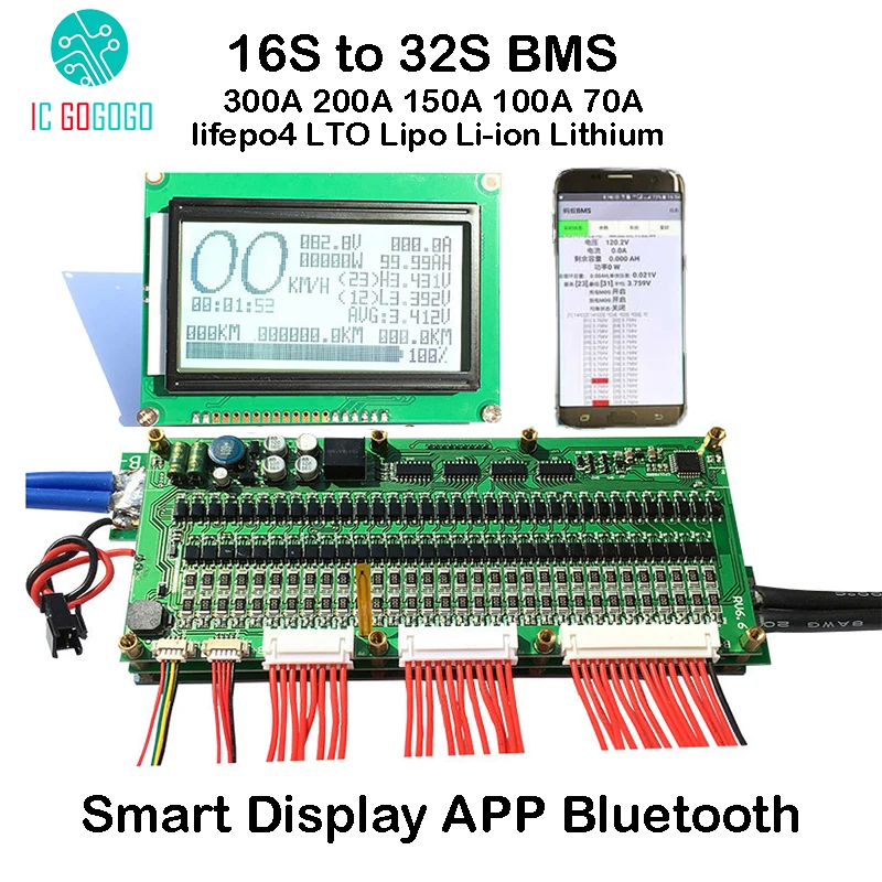 

Smart Display 16S 24S 32S Cells 300A 200A 150A 100A 70A Lithium Battery Protection Board Balance BMS lifepo4 LTO Lipo Li-ion APP