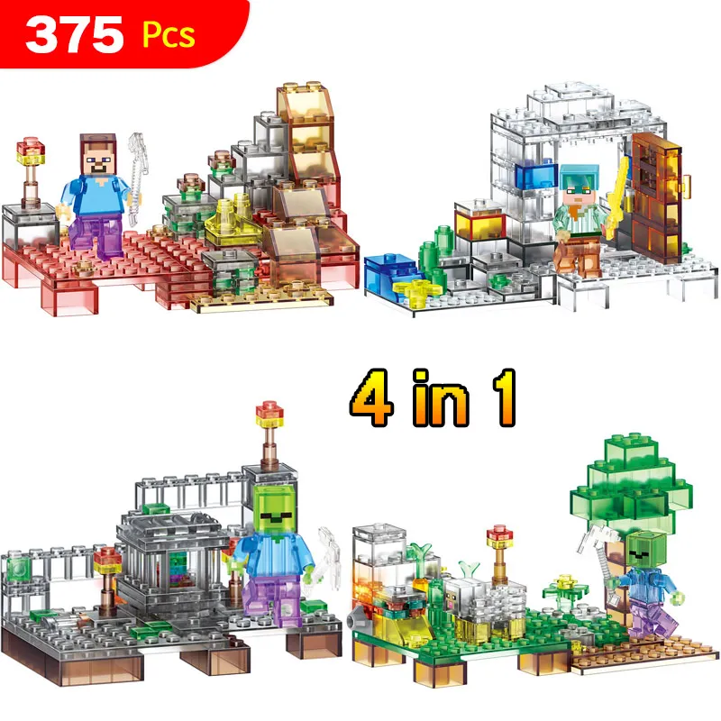 

4 in 1 Compatible With LegoINGLYS Technic Minecrafter Crystal Model Building Blocks My World Series Bricks Toys for Children