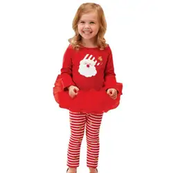 2018 Комплекты одежды для маленьких девочек Рождественский Набор Платье-пачка Брюки, 2 предмета повседневный комплект одежды для детей юбка