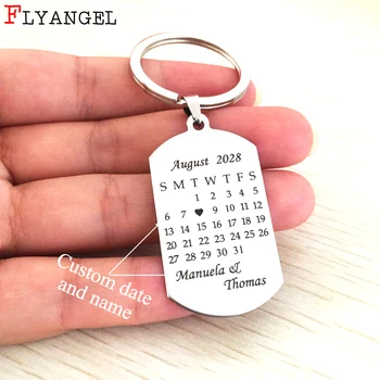 

Customized Engraved Calendar Keychain, Personalized Keyring, Custom Name&Date Key Chain Gifts For Couples Valentine Memorial Day