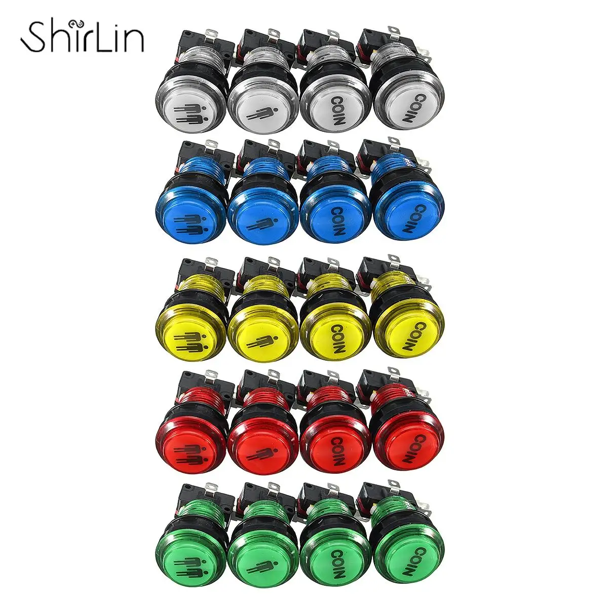 

Multi-Color 4Pcs/Set LED Arcade Joystick Start Push Button Kit Part 1 Player +2 Player +LED Coin Buttons For Arcade Game Machine