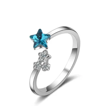 

Flash New Korean Style Fashion 925 Sterling Silver Jewelry Azure Blue Star River Five Pointed Crystal Temperament Rings SR367