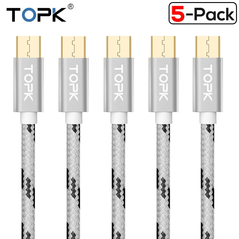 [5-حزمة] TOPK 2A المصغّر usb كابل بيانات الهاتف المحمول كابل مزامنة البيانات لجوال شيومي سامسونج هواوي المصغّر usb ميناء كابل الشاحن
