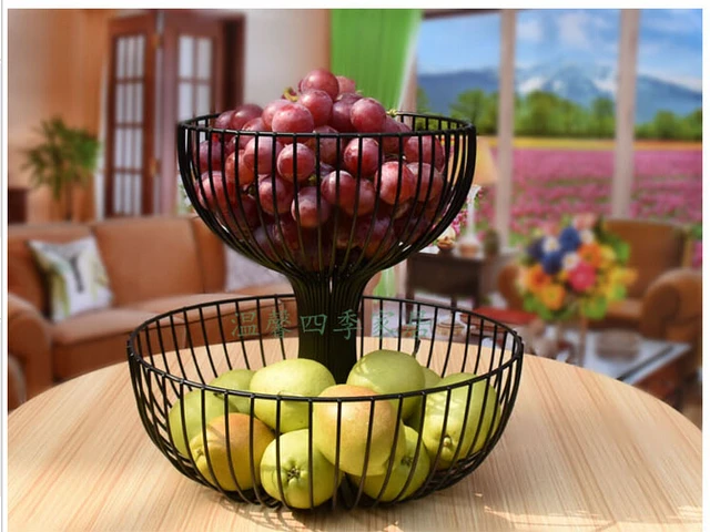 Sitting Room Fruit Bowl Wrought Iron Basket Fashion Creative Sitting Room Fruit Bowl Wrought Iron Basket Fashion Creative Two Layers Of