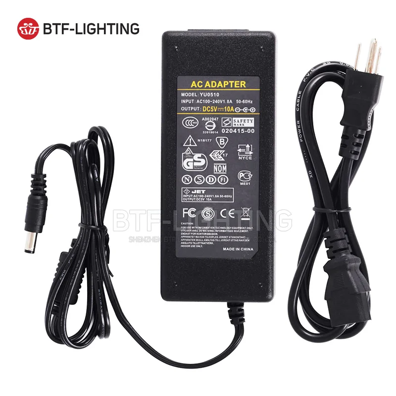 

5V 10A LED Power Supply For WS2812B WS2811 LPD8806 WS2801 LED Strip Light DC5V Free Shipping