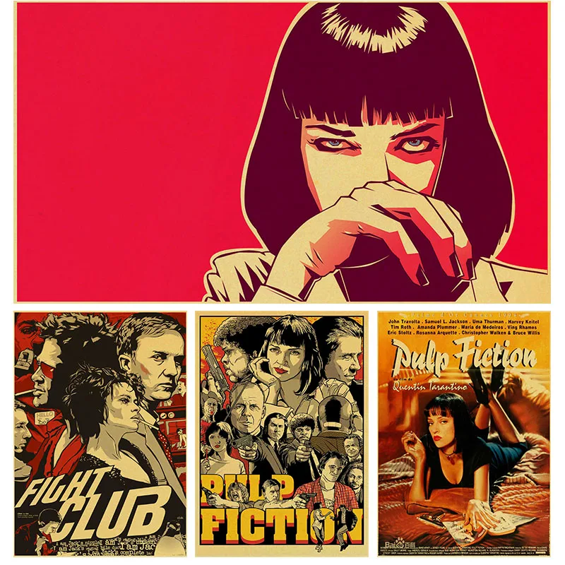 

Classic Black Movie Pulp Fiction Smoking Girl Mia Vintage Paper Poster Wall Painting For Living Room Home coffee bar