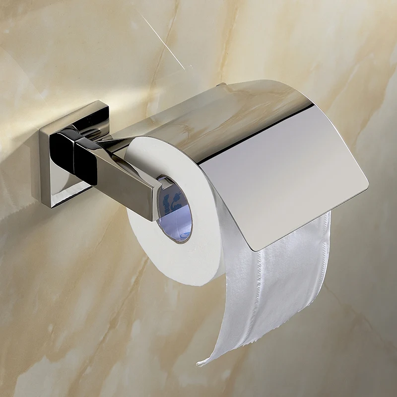 Chrome Toilet Roll Paper HolderWall Mounted Square For Contemporary & Modern 