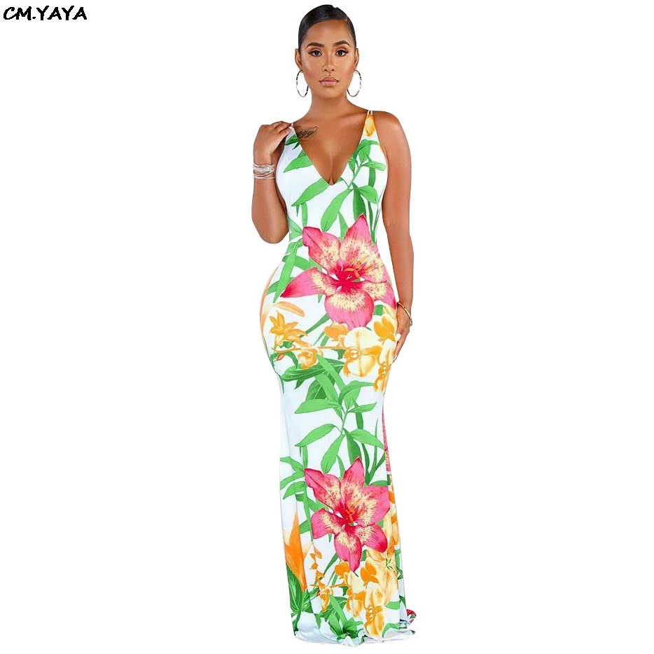 

2019 women new summer floral print sleeveless lace up open back sexy maxi dress club party mermaid long dresses vestido GBBS1089