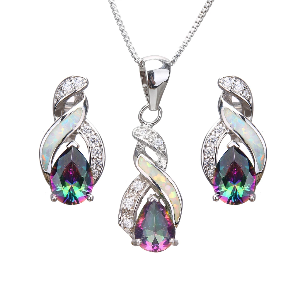 Excellent naturel Larme Rainbow Mystique Topaze Gemmes Argent Boucles d/'oreilles 1 1//2/"