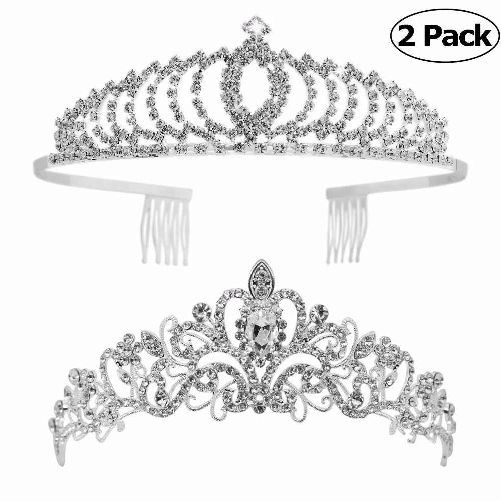 Tiaras and Crowns,Vinsco 2 Pack Crystal Tiara Crown Headband Headpiece Rhinestone Hair Jewelry for Women Ladies Little Girls Bridal Bride Princess Queen Birthday Wedding Pageant Prom Party Sliver (3)