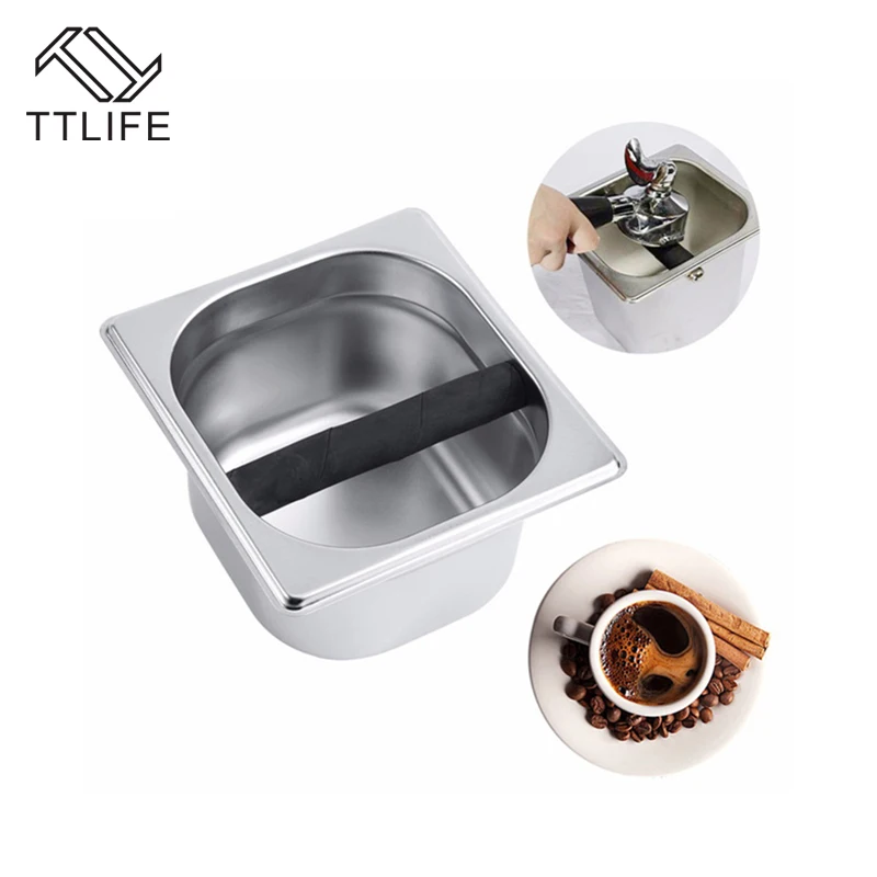 

TTLIFE New Stainless Steel Coffee Grounds Container Bucket Durable Coffee Knock Box for Coffee Maker Machine
