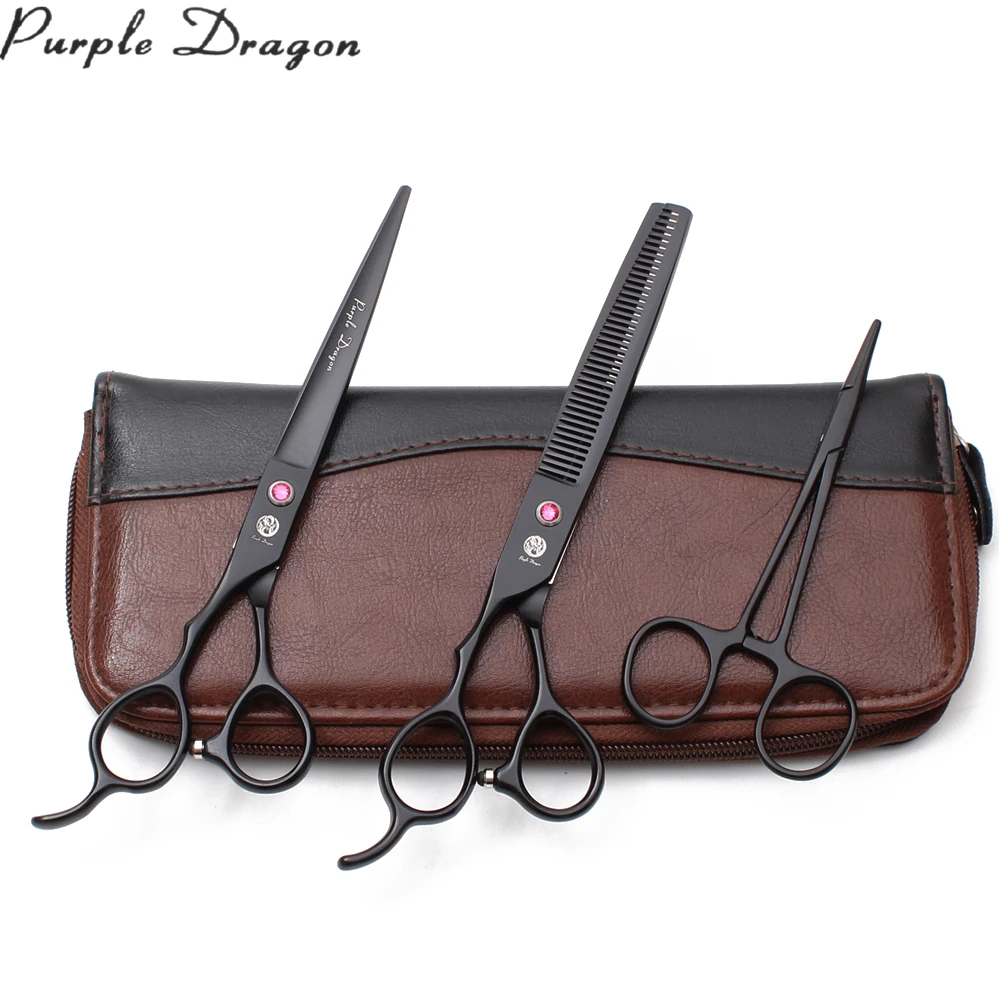 Left Hand 7" 440c Black Puppy Scissors Dogs Straight Shears Thinning Shears Animal Scissors