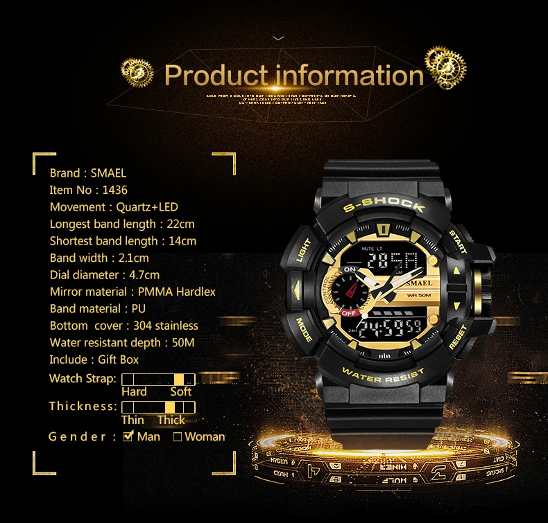 7 men watch gold tone