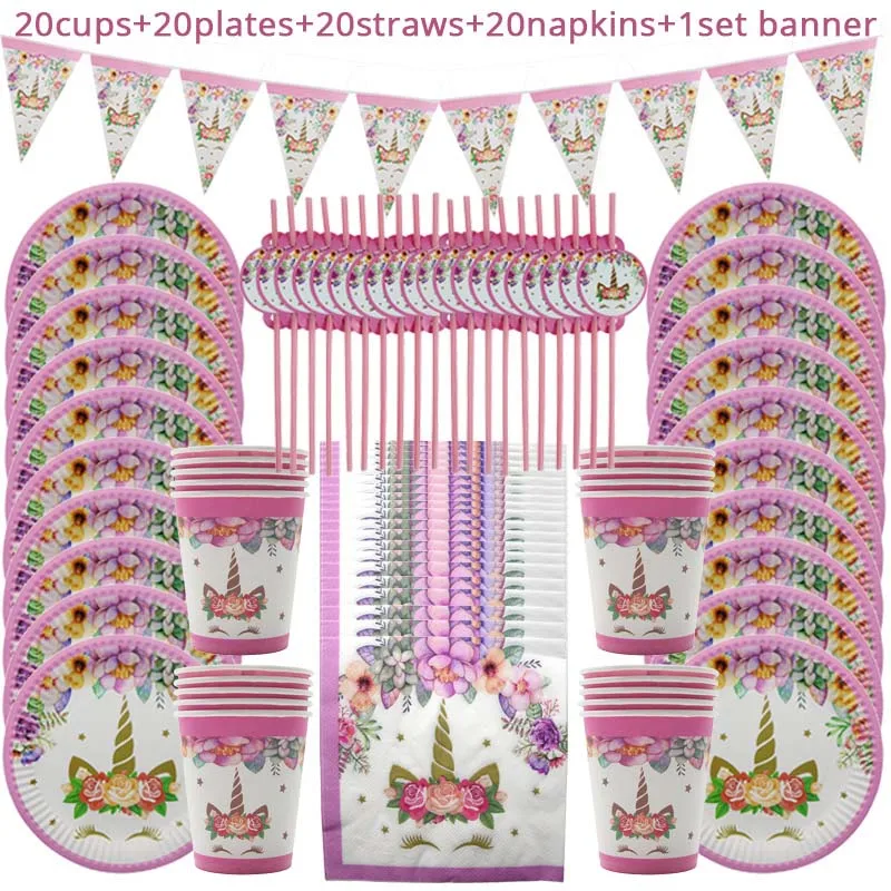 

81pcs Unicorn Party Disposable Tableware Supplies Wedding Decoration Birthday Party Decorations Kid Unicornio 1st Birthday Decor