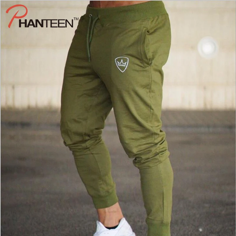 Printed Crown Solid Color Fitness Men's Long Pants 2019 New Exercise Bodybuilding Gym Silm Male Sportwear Bulking Brand Trousers