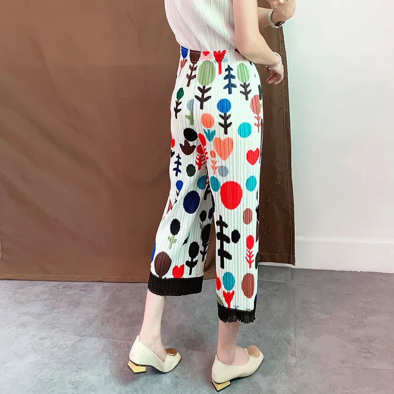 LANMREM new summer and autumn fashion women pleated Japan styles vintage clothes high waist printed trousers WH35300