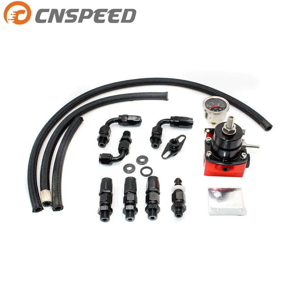 

CNSPEED Universal Adjustable Fuel Pressure Regulator Kit Oil 0-100psi Gauge Black/Red-6AN Fit Oil cooler kit YC101012