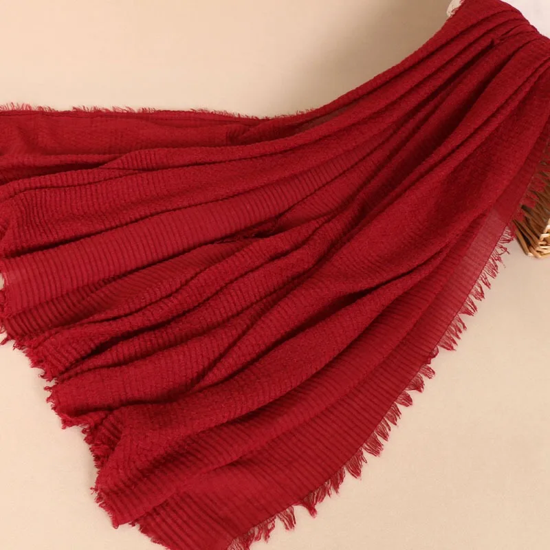 10 шт./партия, высококачественный хлопковый хиджаб с пузырьками, Женский плиссированный складчатый шарф, однотонные длинные шали в винтажном стиле