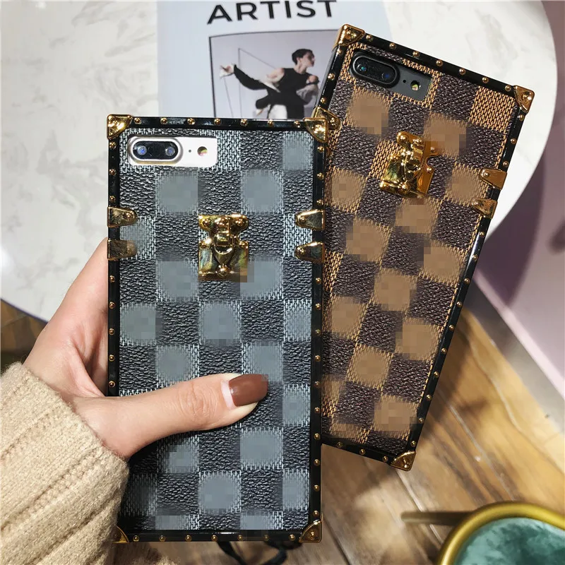 For iPhone 8 Case Apple XS Max XR Cover Lattice Patterned Square PU Leather Back For iPhone 6 6S 7 8 Plus X XS Case Capa