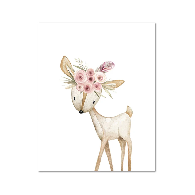 Лесной животный декор для детской комнаты кролик лиса олень цветок холст живопись аниме плакат скандинавские настенные картины для девочек украшение комнаты - Цвет: D831-4