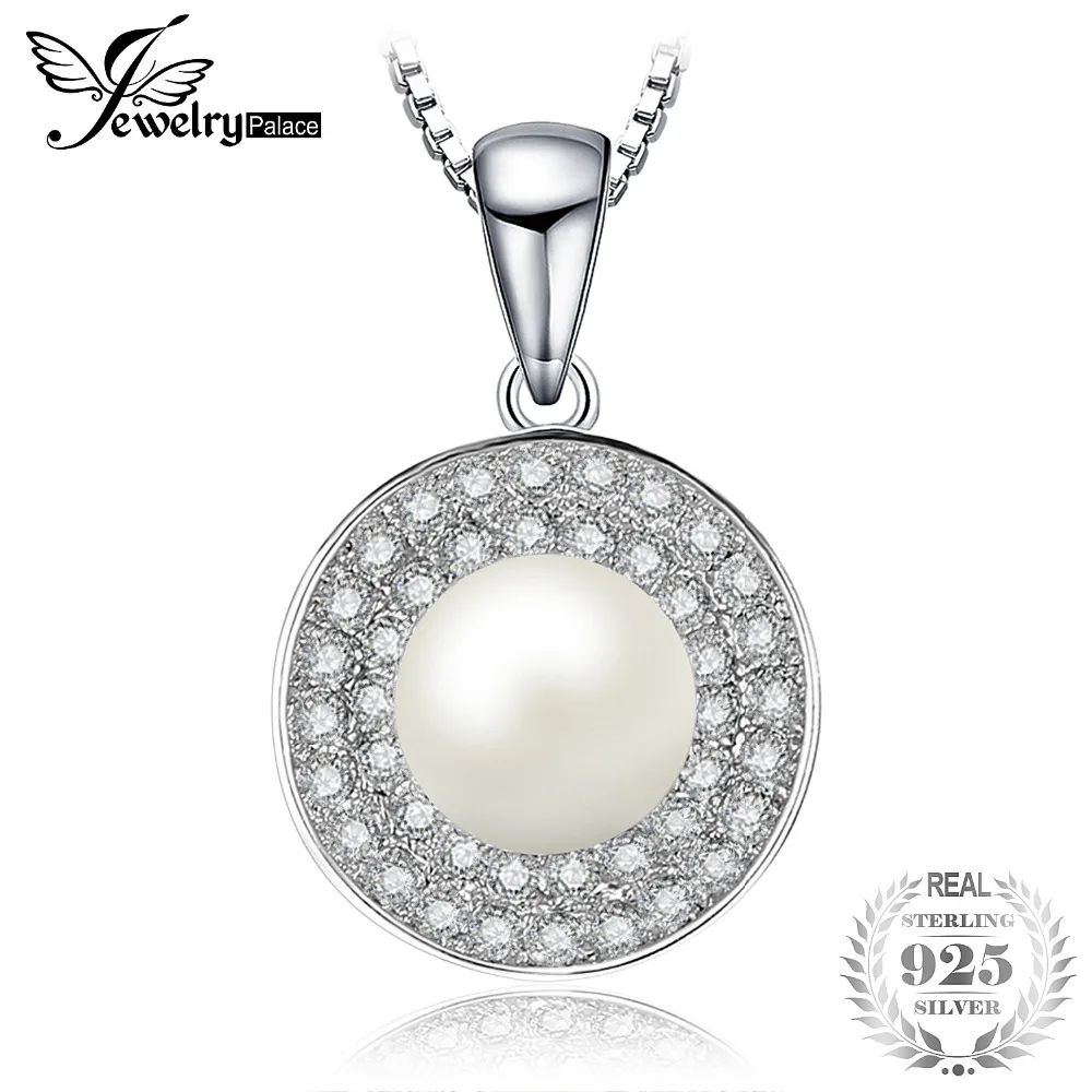 

JewelryPalace Luxury 7mm Freshwater Cultured White Pearl Halo Pendant 925 Sterling Silver Pendant Fine Jewelry Without Chain