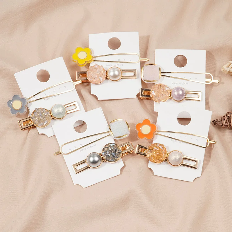 

2pcs/set New Pearl Hair Clips Korean Girls Fashion Duckbill Styling Tool Flower Gold Hairpin Bobby Pins Women Hair Accessories