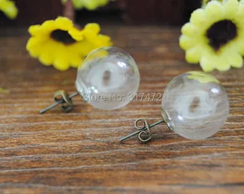 

NEW! 50set/lot 16*4mm Glass ball glass globe & earring stud findings DIY glass vial Pendant