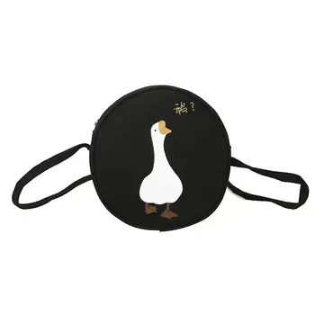 

Cute Women Cartoon Duck Print Zipper Round Small Canvas Crossbody Shoulder Bag women's bag